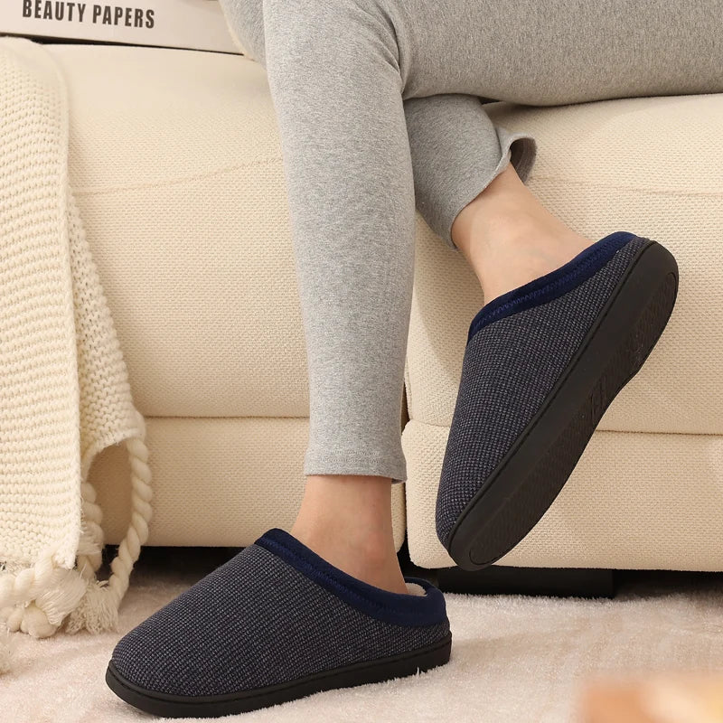 Men's Winter Warm Cotton Shoes Soft Memory Foam Casual Indoor Flat Slides Short Plush Male Fluffy Home Slippers