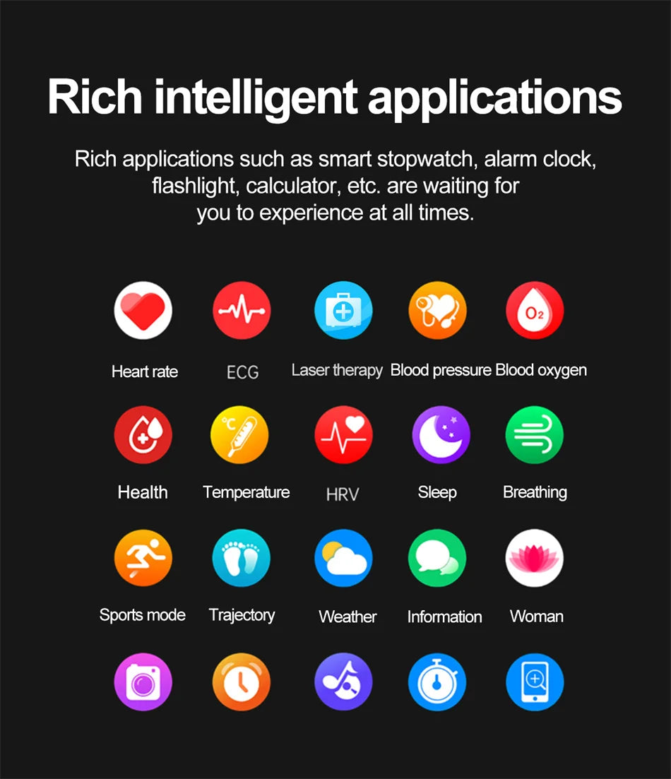 2025 New Smart Watch ECG+PPG Laser Treatment Blood Lipid Heart Rate Blood Pressure Health Sport Smartwatch For Men - Compatible with Huawei & Xiaomi IOS