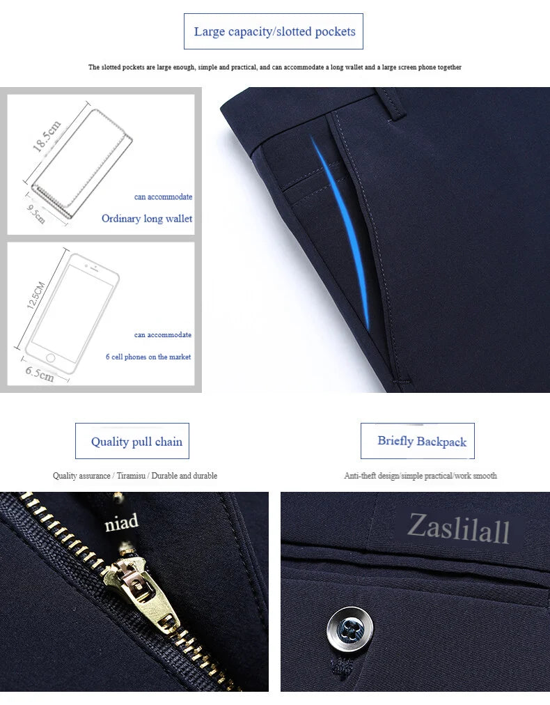 Stretchable Men's Dress Pants, Classic Trousers for Versatile Wear, Comfort & Style Combined Sizes 28-40