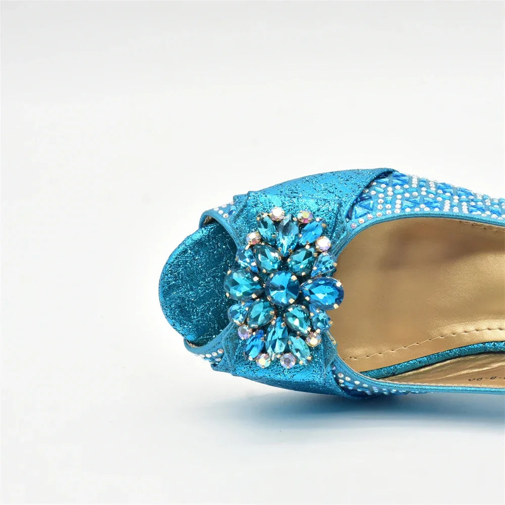 Matching Nigerian Party Shoes and Bags for Ladies Elegant Heeled Shoes for Women Rhinestone African Bag and Shoe Set