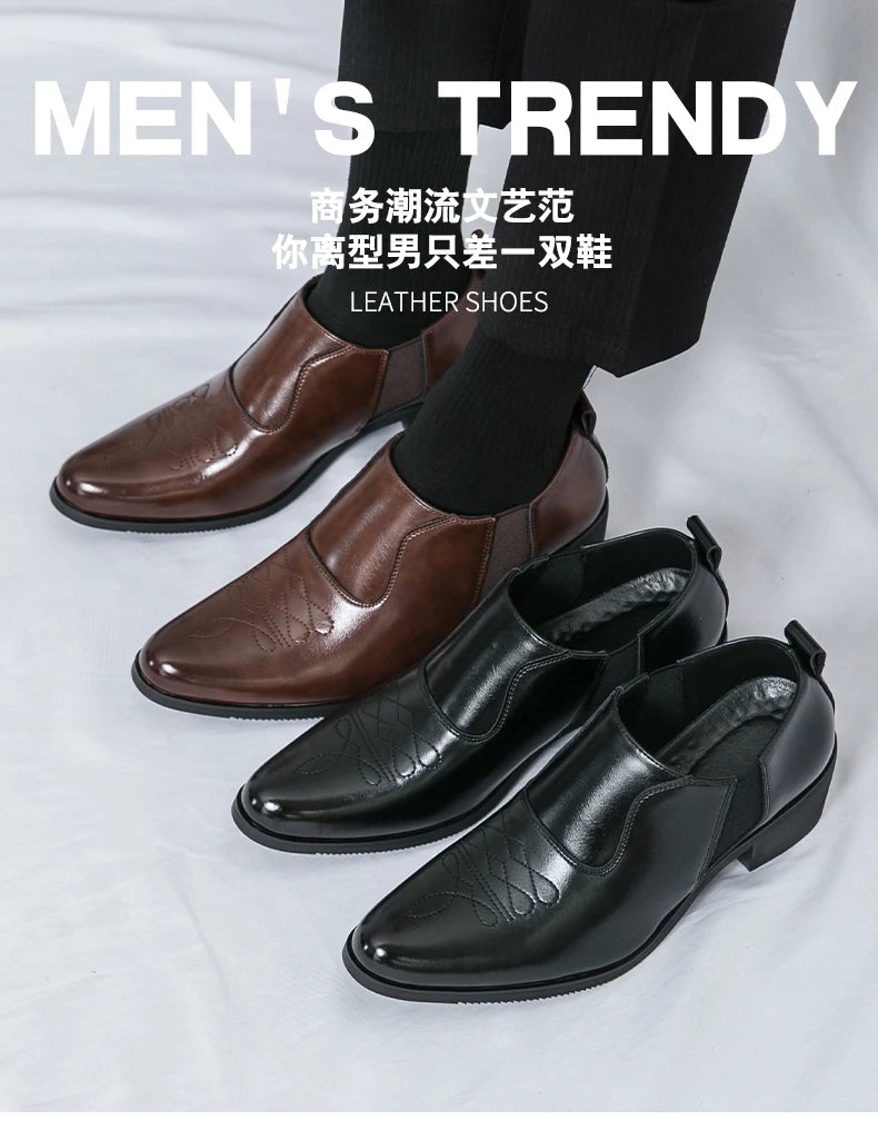 2024 Nieuwe mode heren formele kleding schoenen hoge hak mannelijke formele Chelsea Oxfords schoenen gespleten leren volwassen casual schoenen
