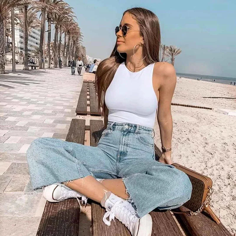 2025 Zomer Effen Kleur Vrouwen Bodysuits Y2K Streetwear Mouwloos Vest Bodysuit Vrouwelijke Sexy Bodycon Club Korte Playsuits Mujer