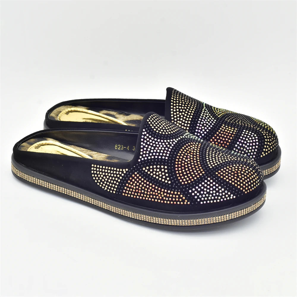 Fashion Women Mules Half Closed Slippers for Female Shoe Bling Rhinestone Sparkly Light Comfy Walking Shoe