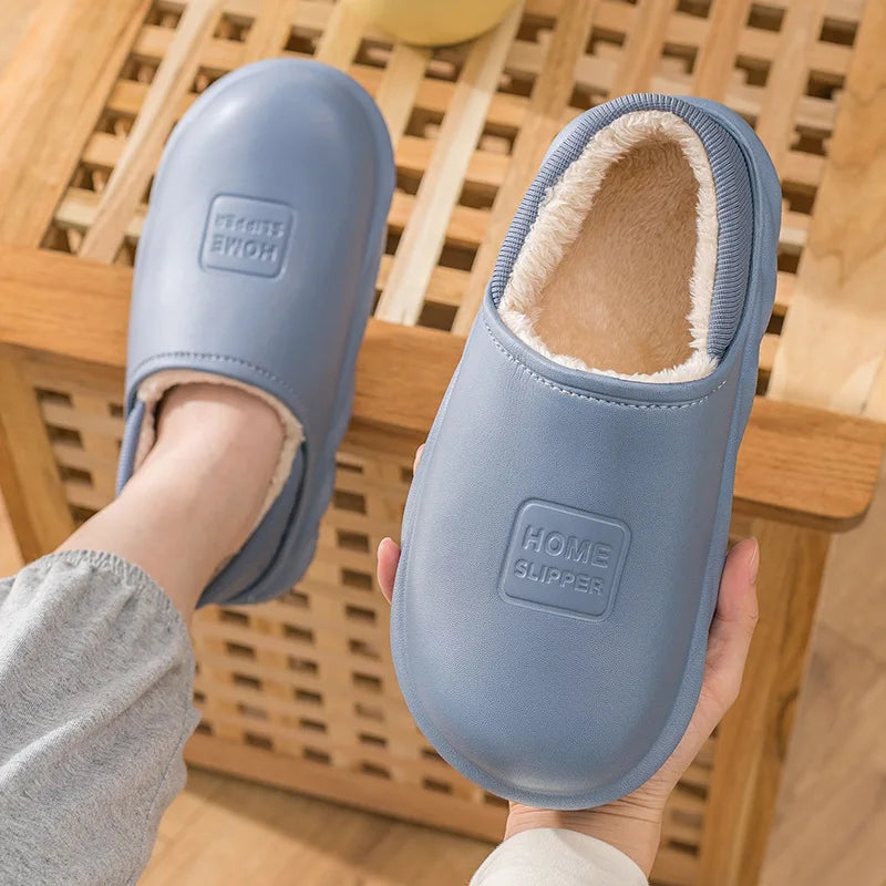 Unisex Winter Warm Cotton Slippers Indoor and Outdoor Waterproof Walking Shoes Fluffy Non-Slip Sandals For Women & Men