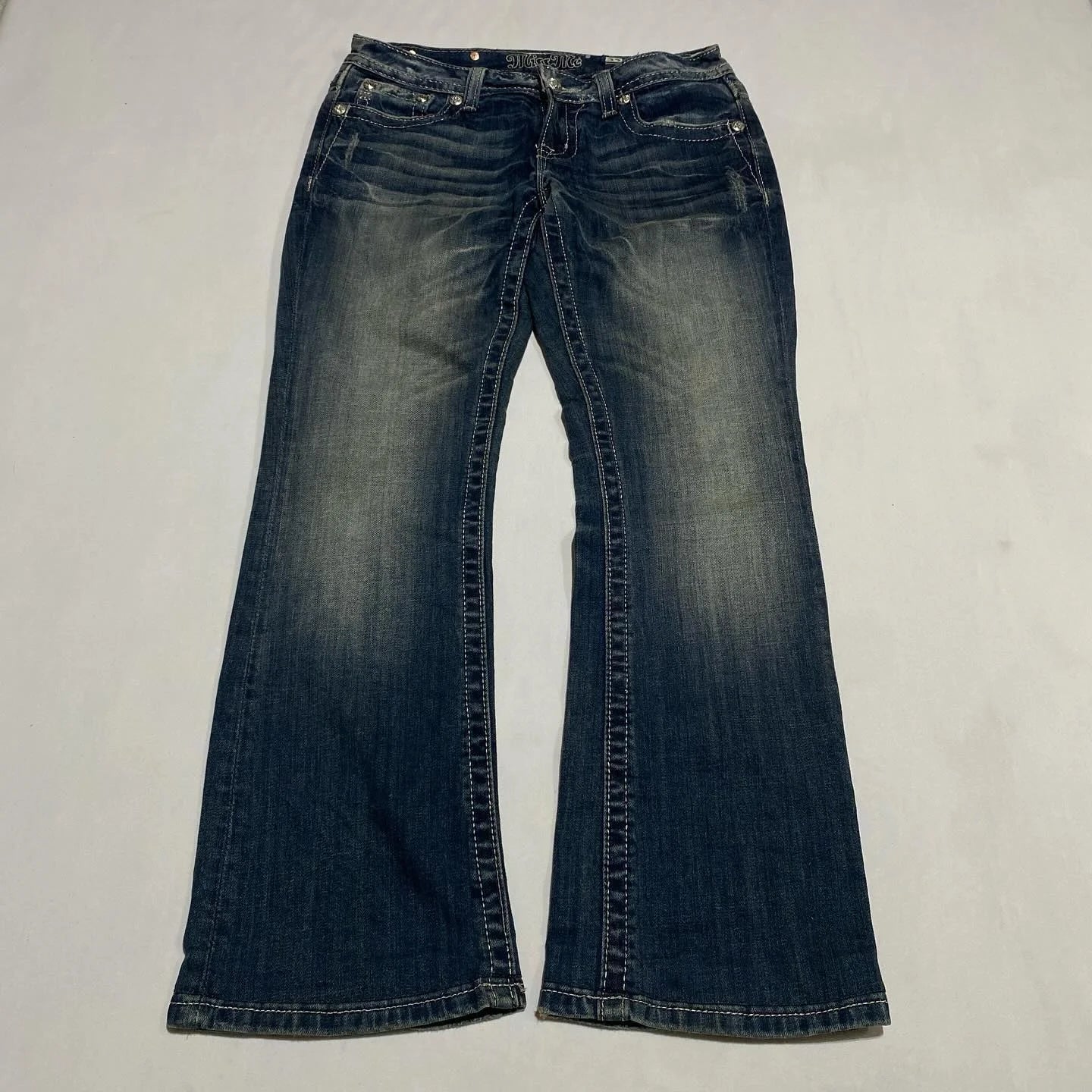 Women's Gothic Jeans Y2K Clothes Harajuku Hip Hop Pocket Embroidery Vintage Dark Blue Baggy Jeans High Waist Slim Flared Trousers