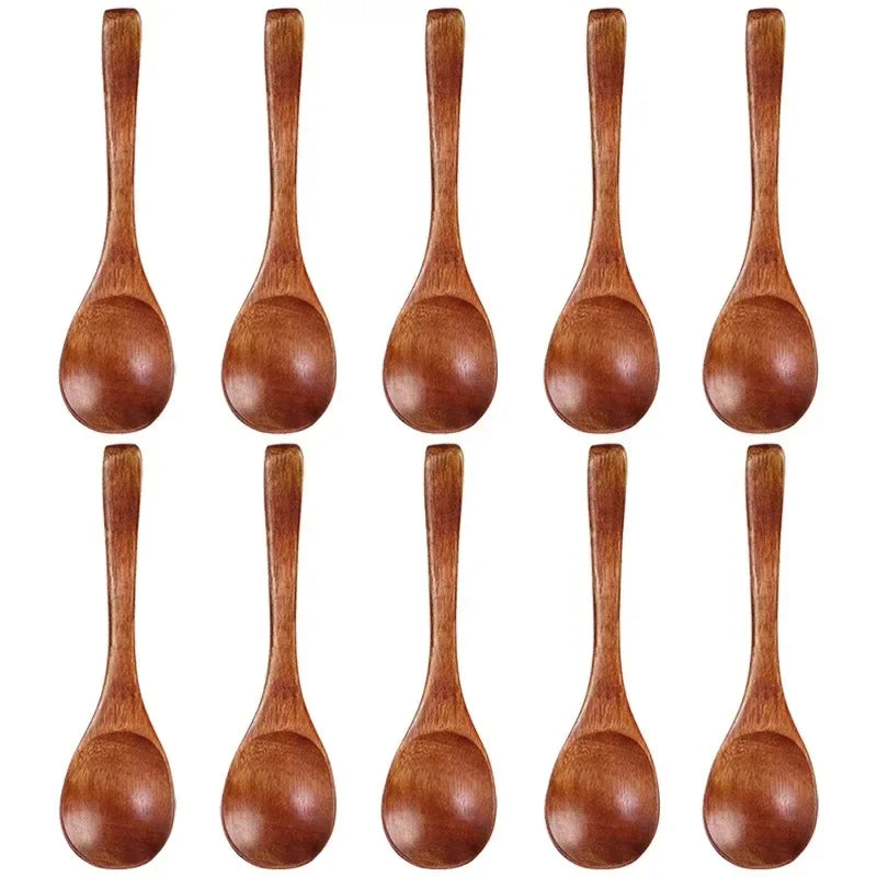 1/10Pcs Wood Soup Spoons Long Handle Coffee Milk Teaspoon Sugar Spice Condiment Scoops Kitchen Tableware Tools Wooden Spoon