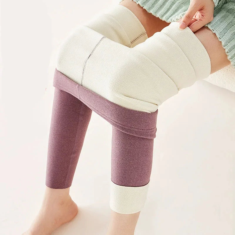 Women's Autumn & Winter New Velvet Padded Leggings Sexy Tights Warm Fleece Leggings Lady Solid High Waist Elastic Yoga Sweatpants