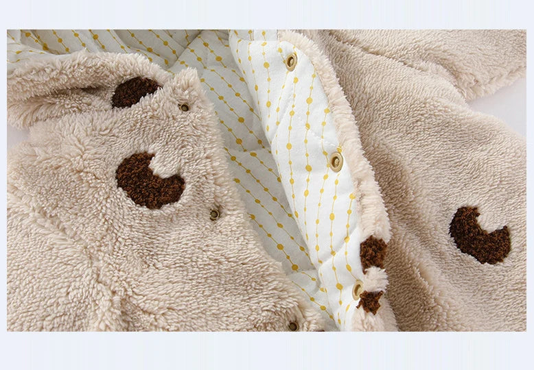 Winter New-born Warm Clothes Cotton Padded Toddler Fur Lining Hoodie Footie Jumpsuits
