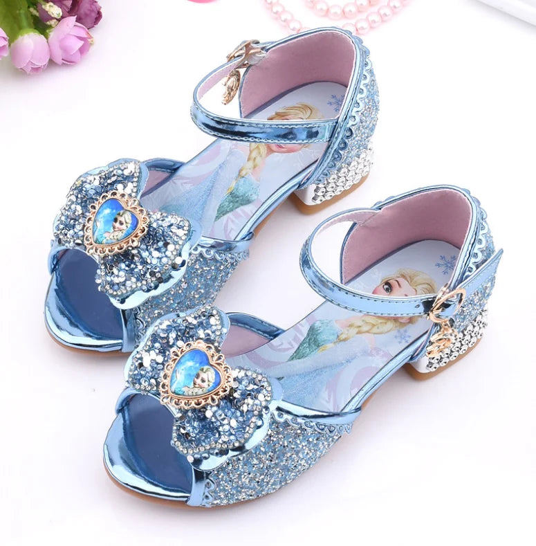 New Elsa Shoes For Girls Cartoon Leather Children Shoes Frozen Princess Kids Shoes Girl Sandals Dress Snow Queen Sandal Koreans