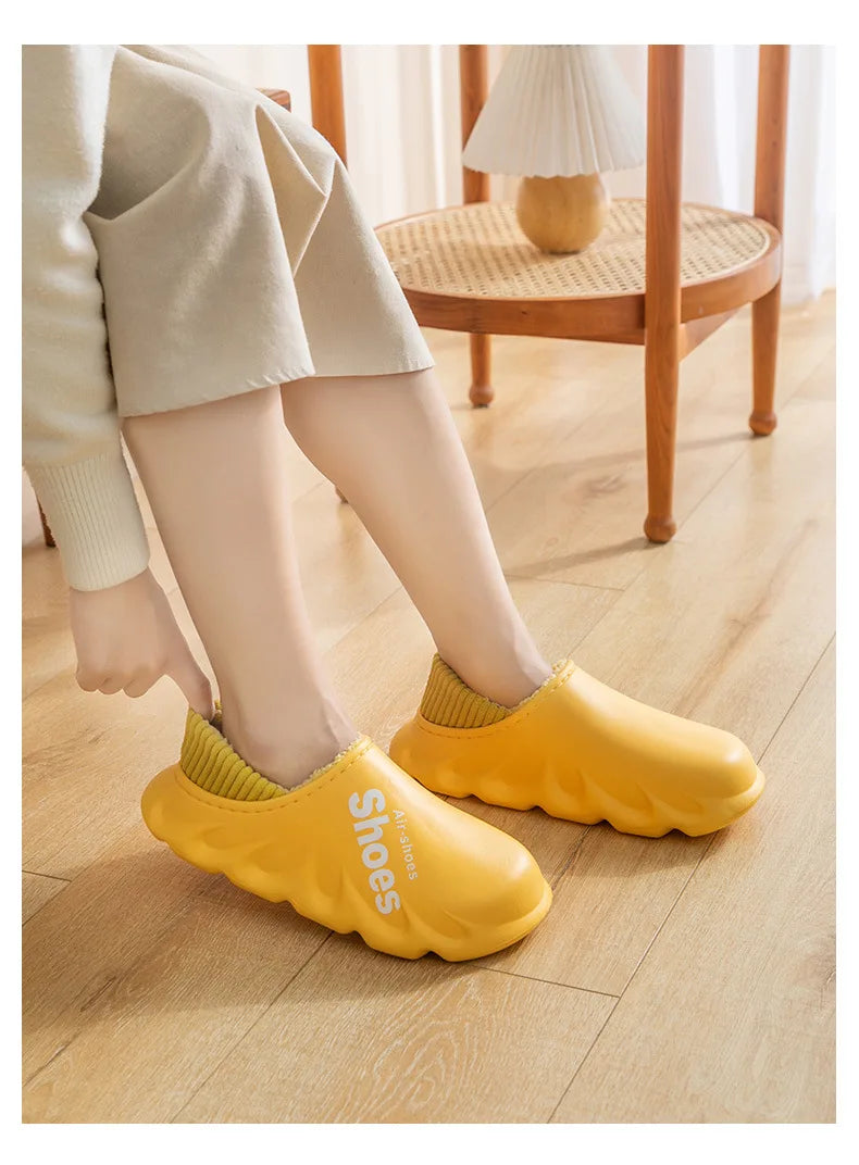 Unisex Winter Warm Cotton Slippers Indoor and Outdoor Waterproof Walking Shoes Fluffy Non-Slip Sandals For Women & Men