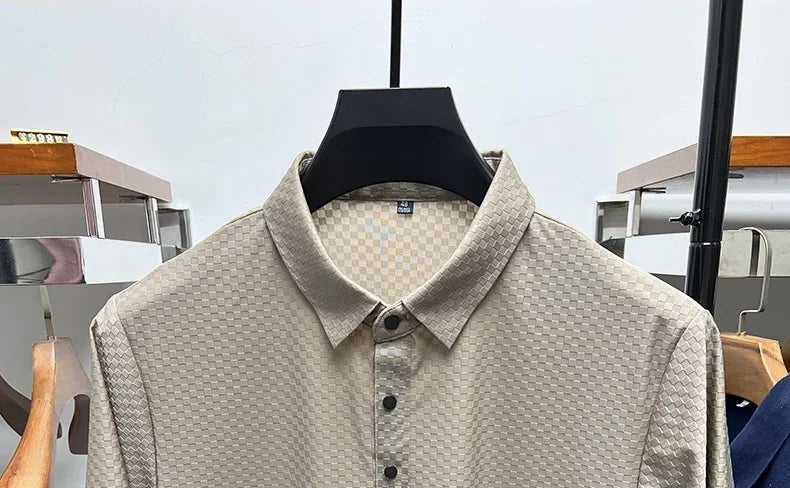 Men's Summer Luxury and Fashionable Casual Waffle Short Sleeve Polo Shirt, Lapel, Ice Silk, and High-End Breathable T-Shirt