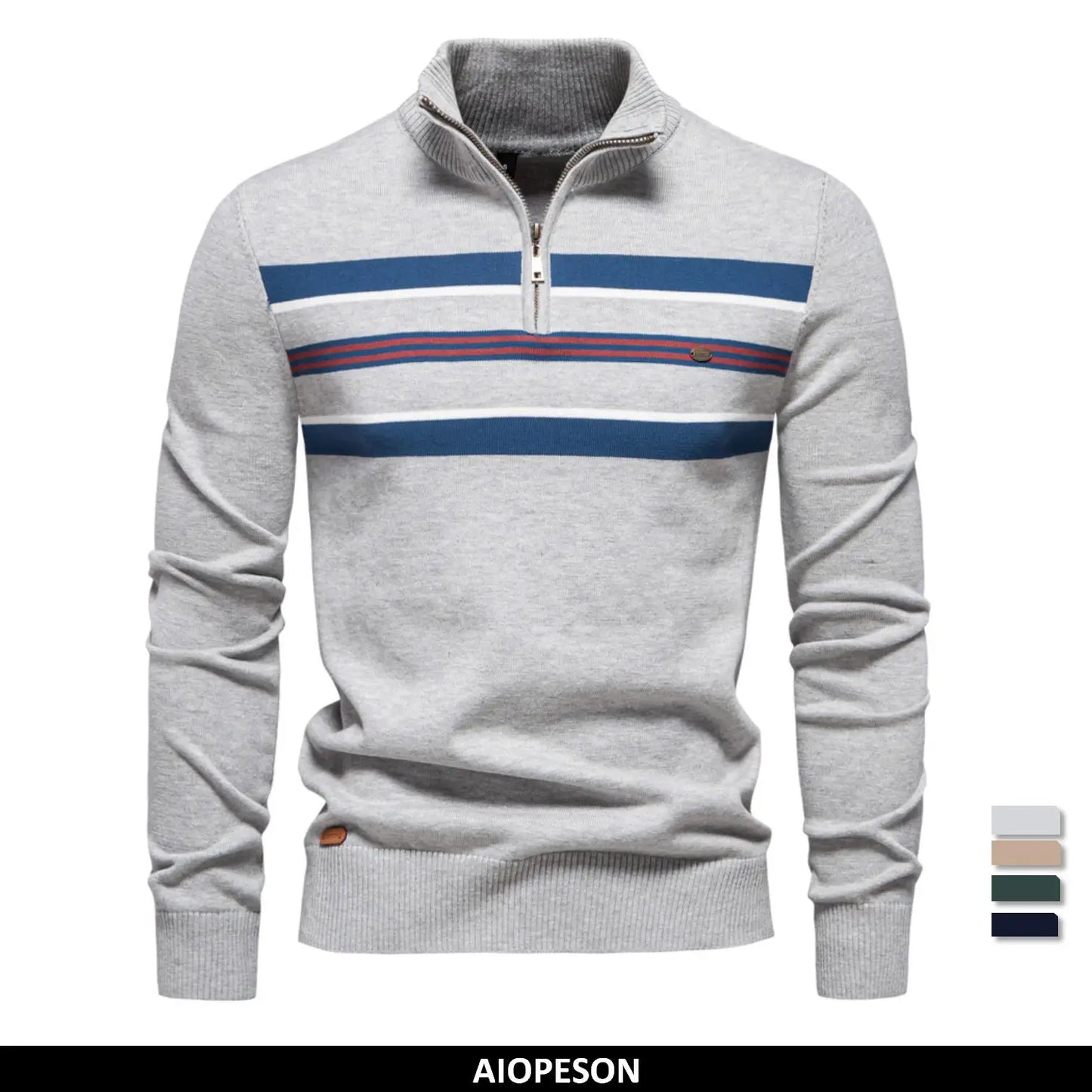 Men's Mock Neck Cotton Pullover Knit Sweaters Casual Business Strip Ribbed Turtleneck Sweaters for Men