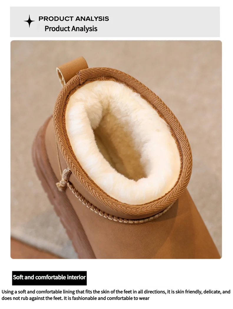 Kindersneeuwlaarzen met antislipbont en dikke zool voor meisjes, casual sportschoenen, damesmode, bruine enkellaarsjes, waterdicht en warm