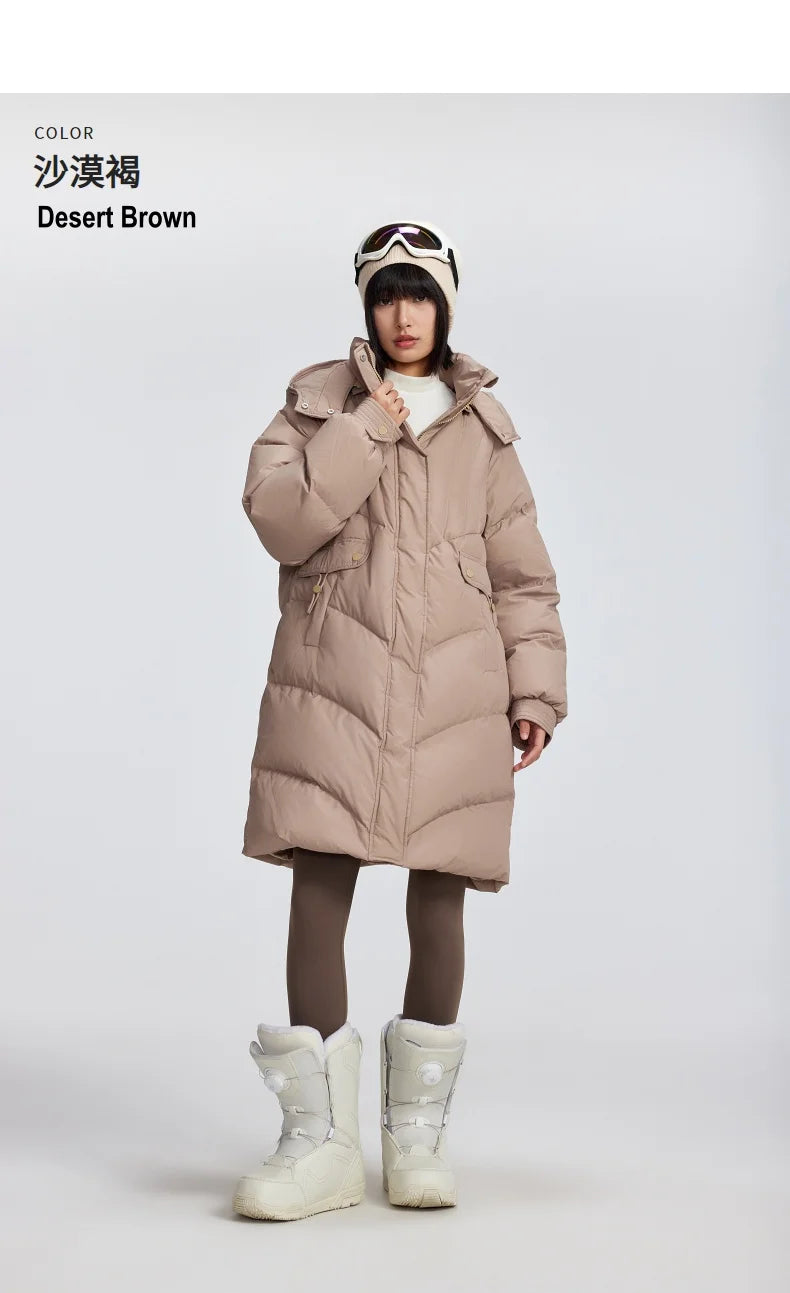 Women's Winter Down Jacket Duck Down Detachable Hood Puffer Coats, Simple Korean Style Mid-Length  Jacket for Ladies