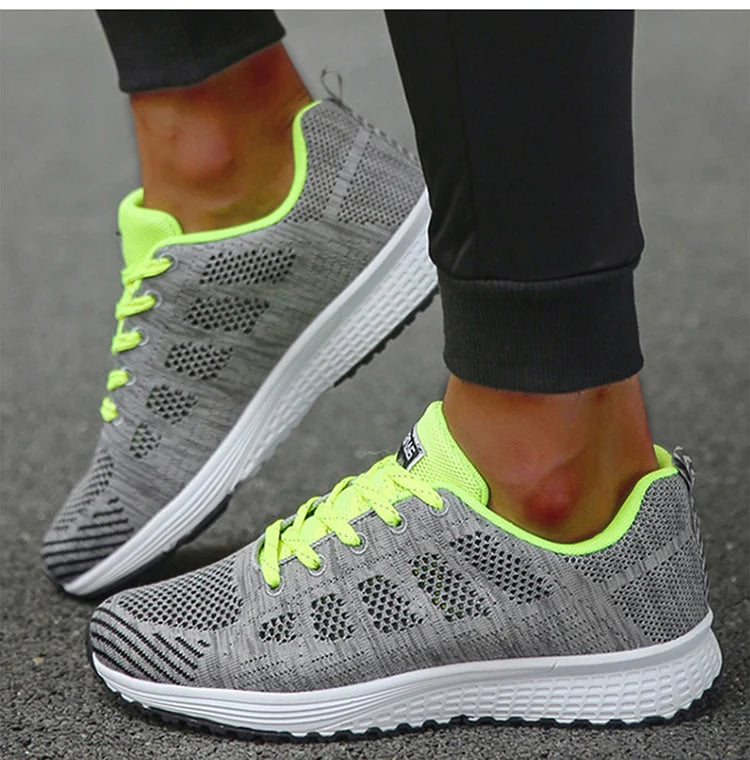 Women's Sneakers Breathable 2025 New Fashion Flat Outdoor Woman Vulcanize Shoes Mesh Fabric Lace Up Ladies Shoes Female Footwear