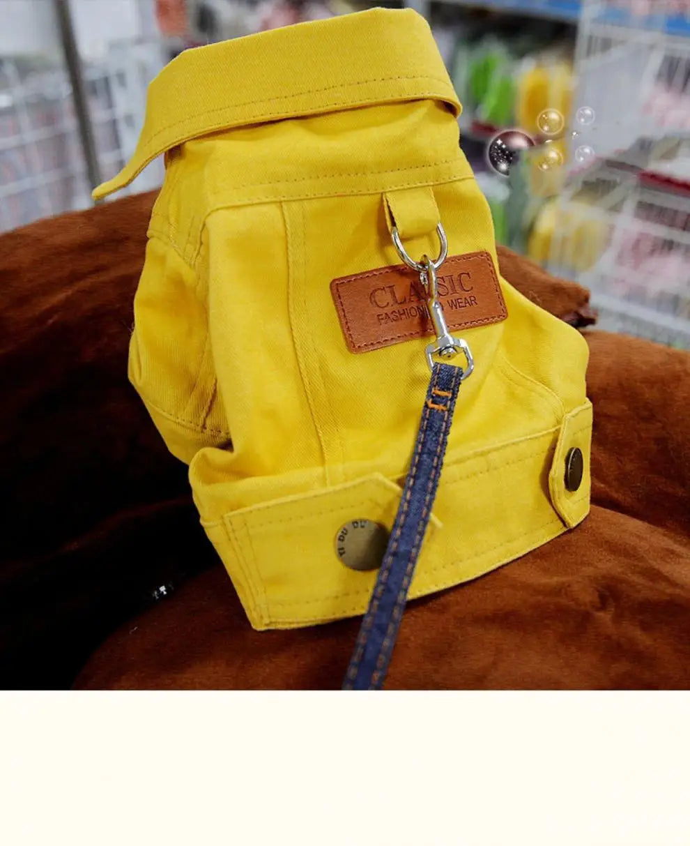 Spring Dog Suit Outfits Denim Coat Clothes with D Leash Ring for Small Medium Dogs Puppies Pet Color Jean small Dog Costume