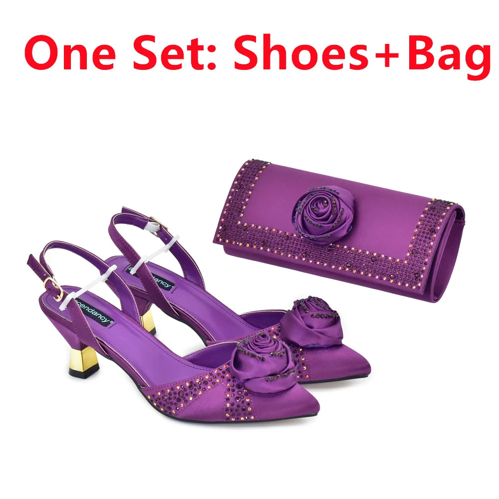 2025 Italian Design African Women's High Heels Pointed Toe Sandals Party Wedding Party Shoes and Bags Set for Wedding