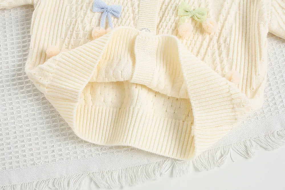 New Autumn Kids Knitted Cardigan Candy Colour Bow Girls Knitted Sweater Korean Loose Children Tops 9M-5T Girls