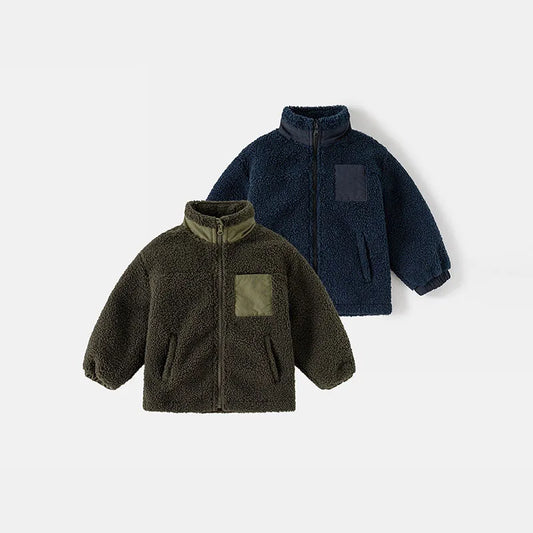 Autumn & Winter Boys Thick Coat Baby Particle Velvet Stand up Collar Jacket Top Trendy Children's Clothing 1-6Y Boys