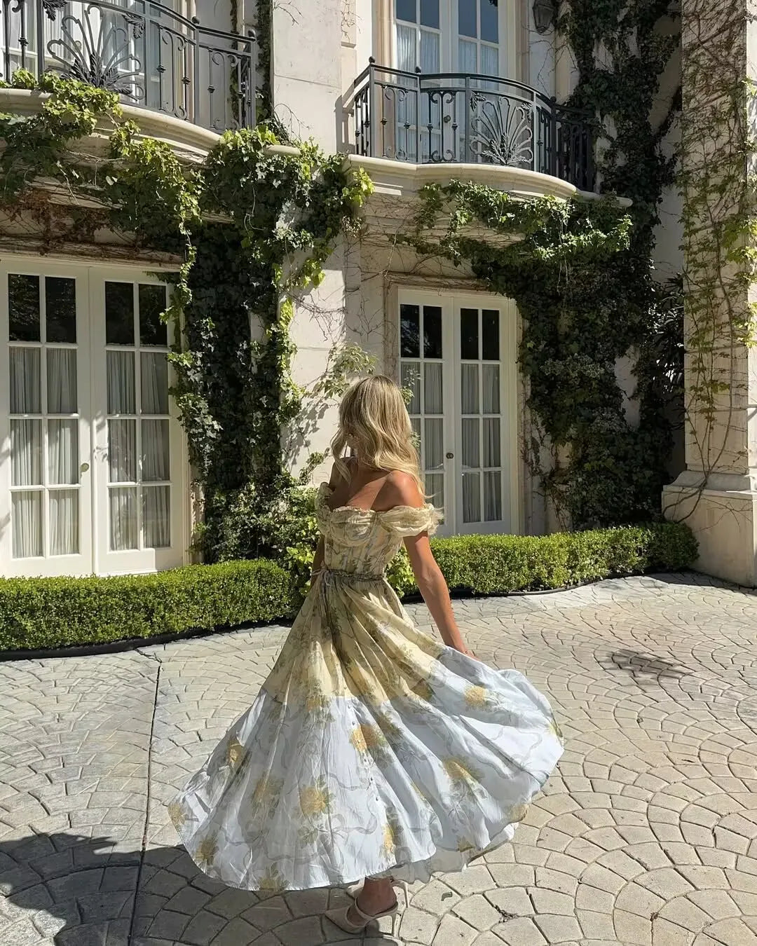 Patchwork Floral Print Boho Summer Dresses Women Vintage Puff Sleeve A-line Midi Chiffon Dress Chic Lady Vacation Robe