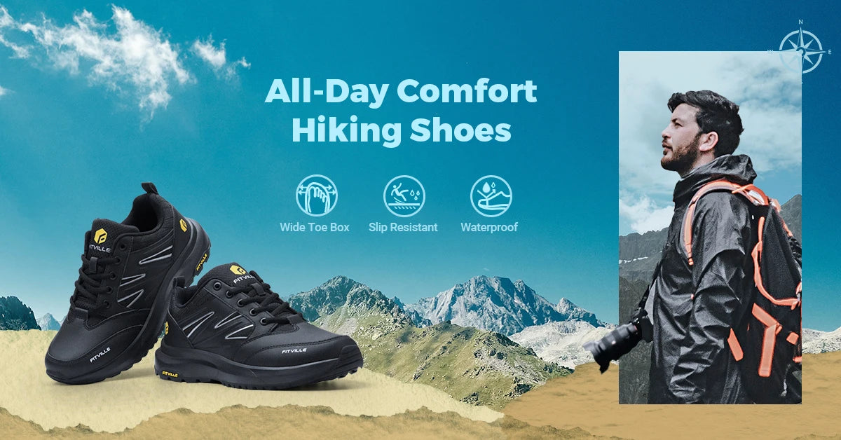 Men's Wide Hiking Shoes Water Repellent Lightweight Outdoor Climbing Shoes Trekking Trails Sneakers for Arch Support