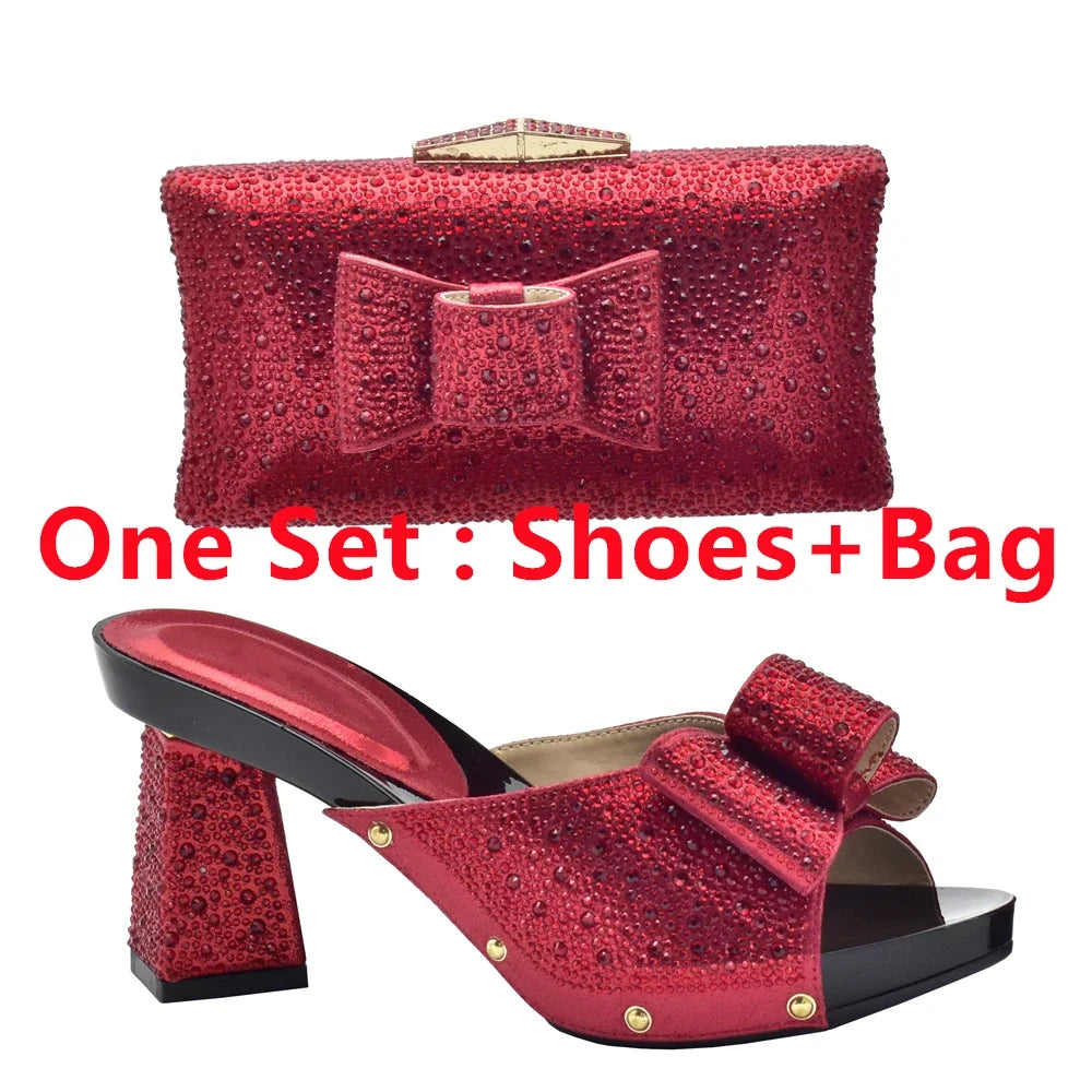 Italian Shoes with Matching Bag for Wedding Shoe and Bag Set for Nigeria Party Italy African Women Party Pumps with Rhinestone