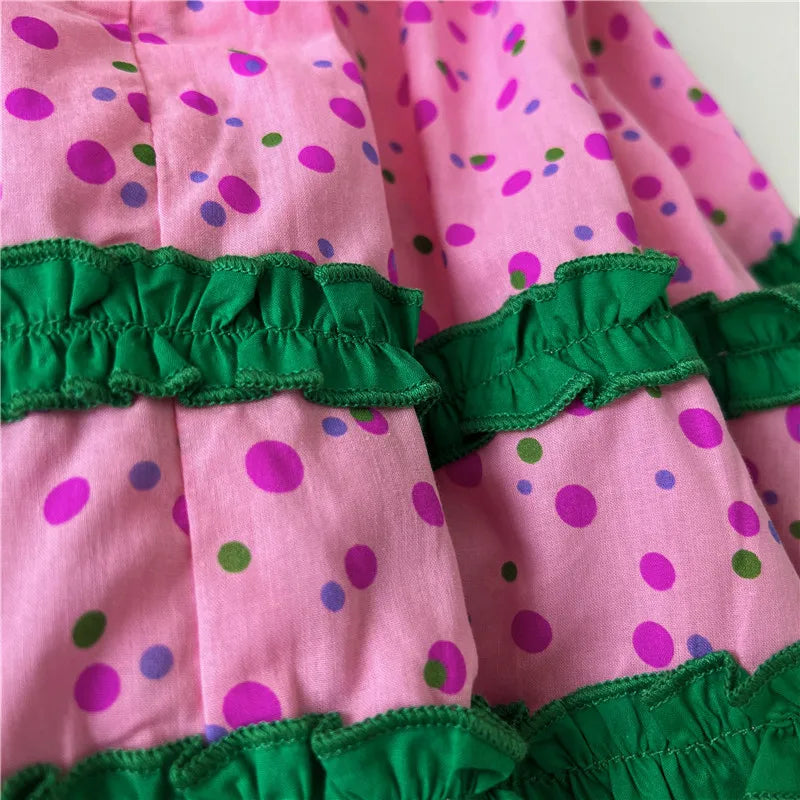 Summer Girls Clothing Dot Children Dress Pink Dresses for Kids 1-5Y