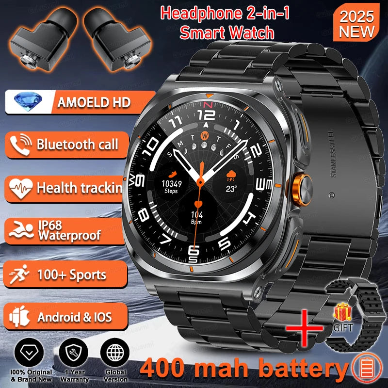 2025 Outdoor Sport Smartwatch AMOLED-scherm Hartslagmeter Waterdicht Bellen TWS Headset Smartwatch Voor Mannen - Compatibel met HUAWEI &amp; Samsung Galaxy IOS