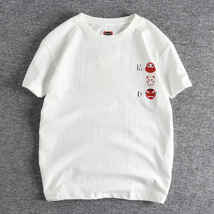 Summer New American Retro Short Sleeve O-neck Face Makeup Printed T-shirt Men's Fashion 100% Cotton Washed Youth Casual Tops