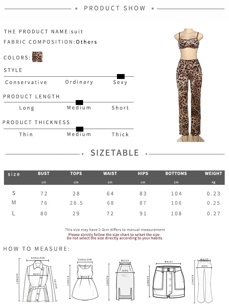 Stretch Women 2 Piece Set Activity Leopard Print Sexy Tracksuit Streetwear Sporty Camisole Vest + Leggings Skinny Outfits