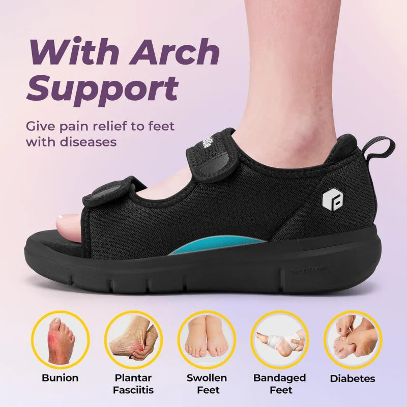 Women's Diabetic Wide Sandals With Arch Support Adjustable Straps Lightweight Casual Ladies Flat Shoes