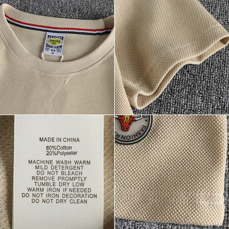 Summer New American Retro Waffle Microchapter T-shirt Men's Fashion Simple Washed Short Sleeve O-neck Casual Loose Youth Tops