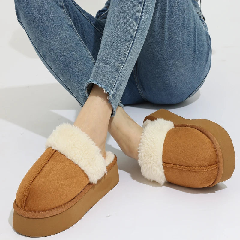 Women's Fluffy Plush Winter Shoes With Thick Sole Fuzzy Slides Suitable For Indoor and Outdoor Use With Anti-Slip Platform Fur Slippers