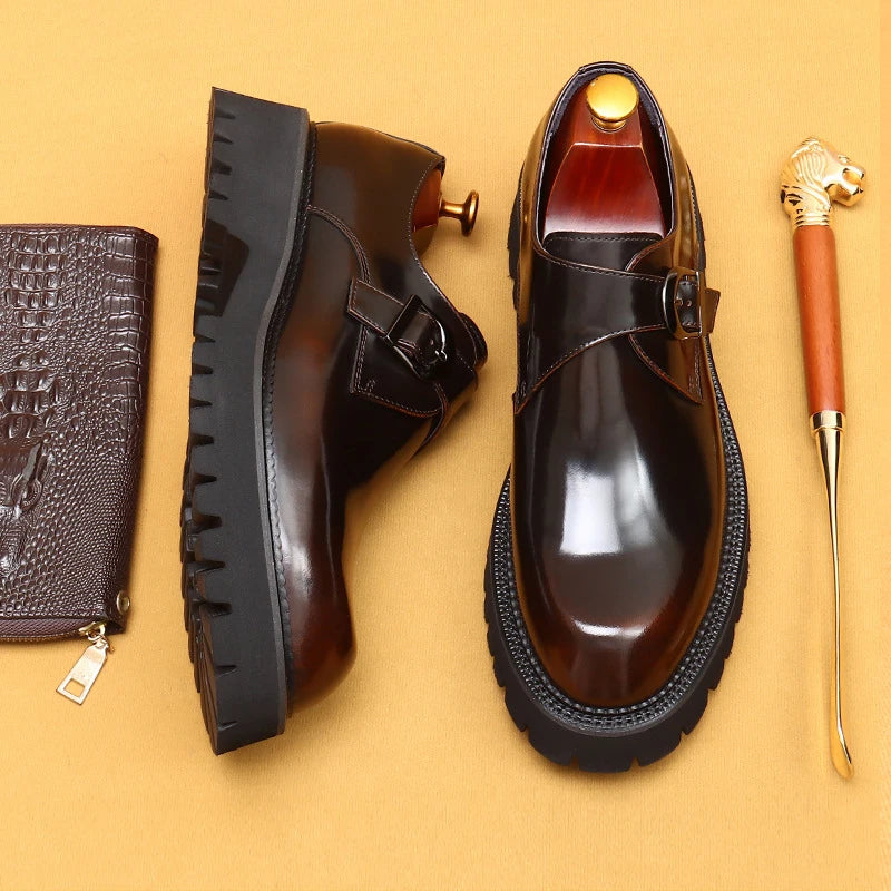 British casual leather shoes genuine leather formal business men shoes thick soled Oxford shoes patent leather Derby shoes