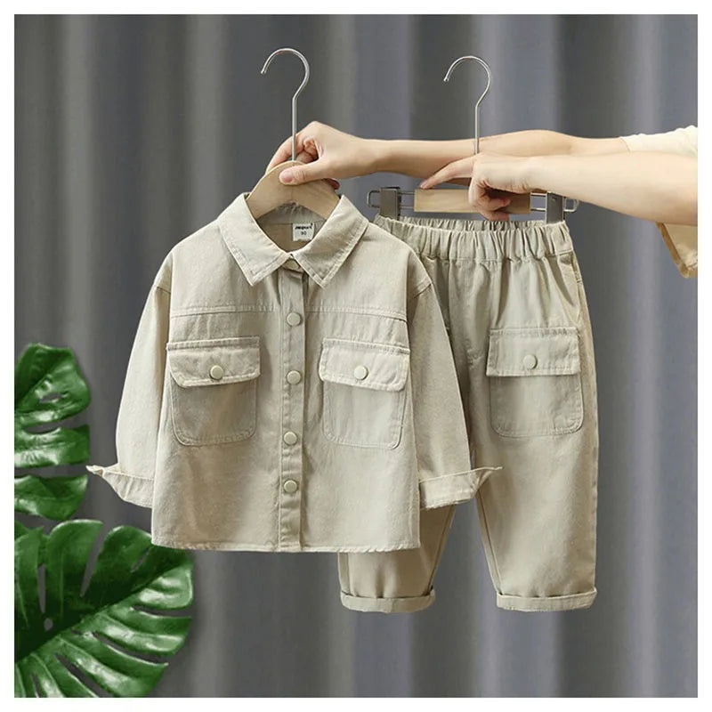Spring Kids Clothes 2PCS Set Children Solid Colour Thin Style Coat + Pants Boys Girls Outwear 12M-7T Unisex