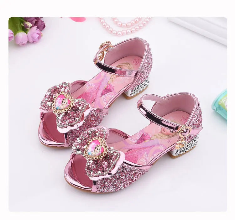 New Elsa Shoes For Girls Cartoon Leather Children Shoes Frozen Princess Kids Shoes Girl Sandals Dress Snow Queen Sandal Koreans