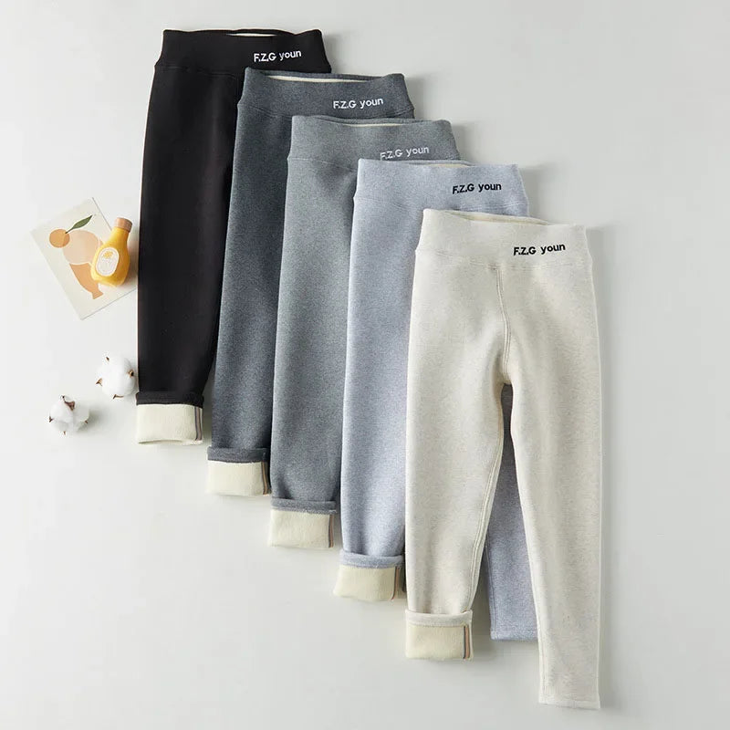 New Winter Girls Thickened Leggings Casual Slim Warm Pencil Pant Plus Velvet Stretch Children Trousers 4-6Y Girls