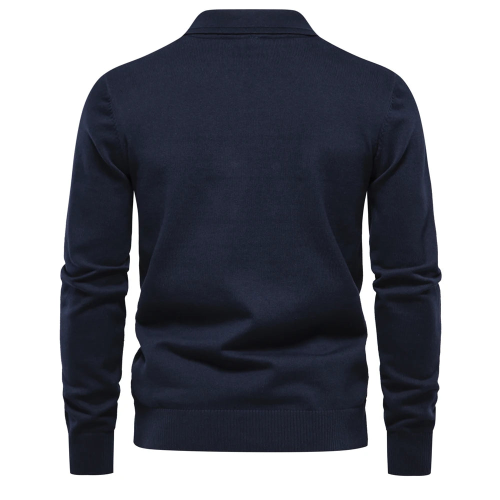 Men's Autumn Cotton Polo Neck Sweaters High Quality Pullover Knitted Sweater England Style Casual Social Pullover For Men