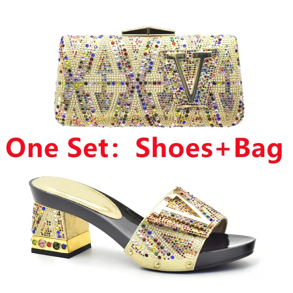 Luxury Shoe and Bag Set for Party in Women Wedding Shoes Woman Bride Rhinestone Design Elegant Shoes for Lady Peep Toe Pumps