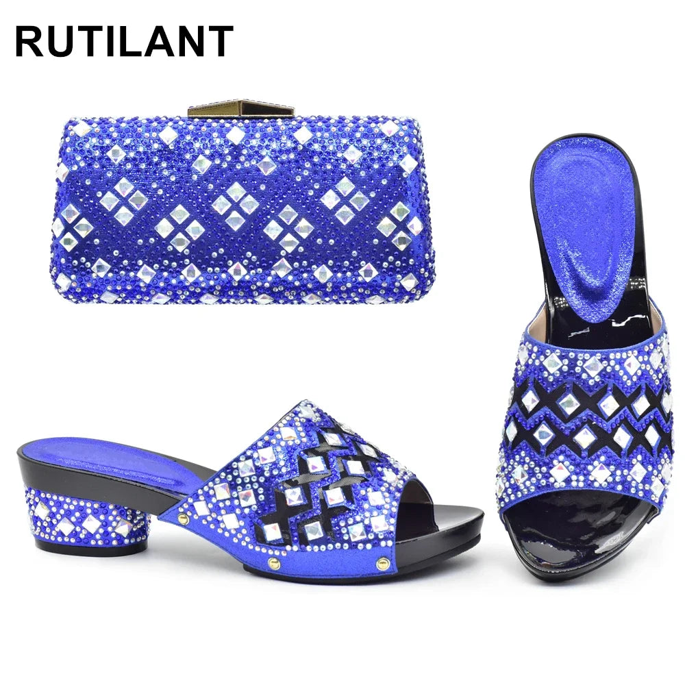 Italian Women Wedding Shoes and Bag Set Decorated with Rhinestone Shoes for Women 2025 Designer Luxury Elegant Pumps