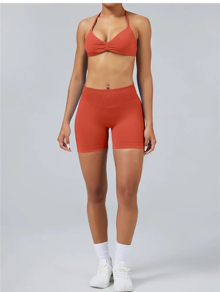 Seamless High Support Impact Yoga Bra Women Strappy Sport Bra Thin Strap Halter Workout Tank Fitness Top Gym Wear
