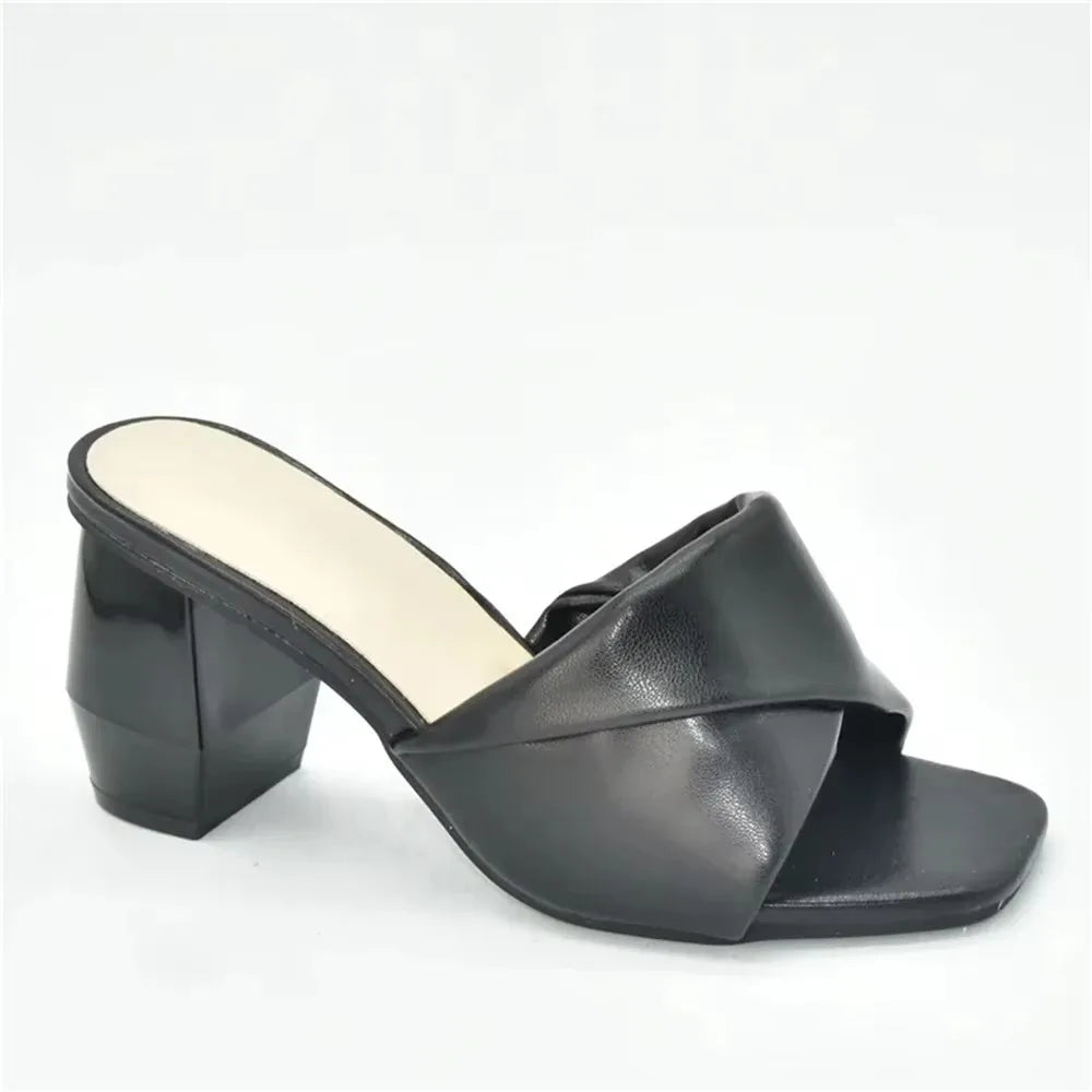 Italian Ladies Shoes Nigerian Women Shoes Pu Leather Sling Back Slipper for Party Open Toe Pumps High Heels Sexy Ladies