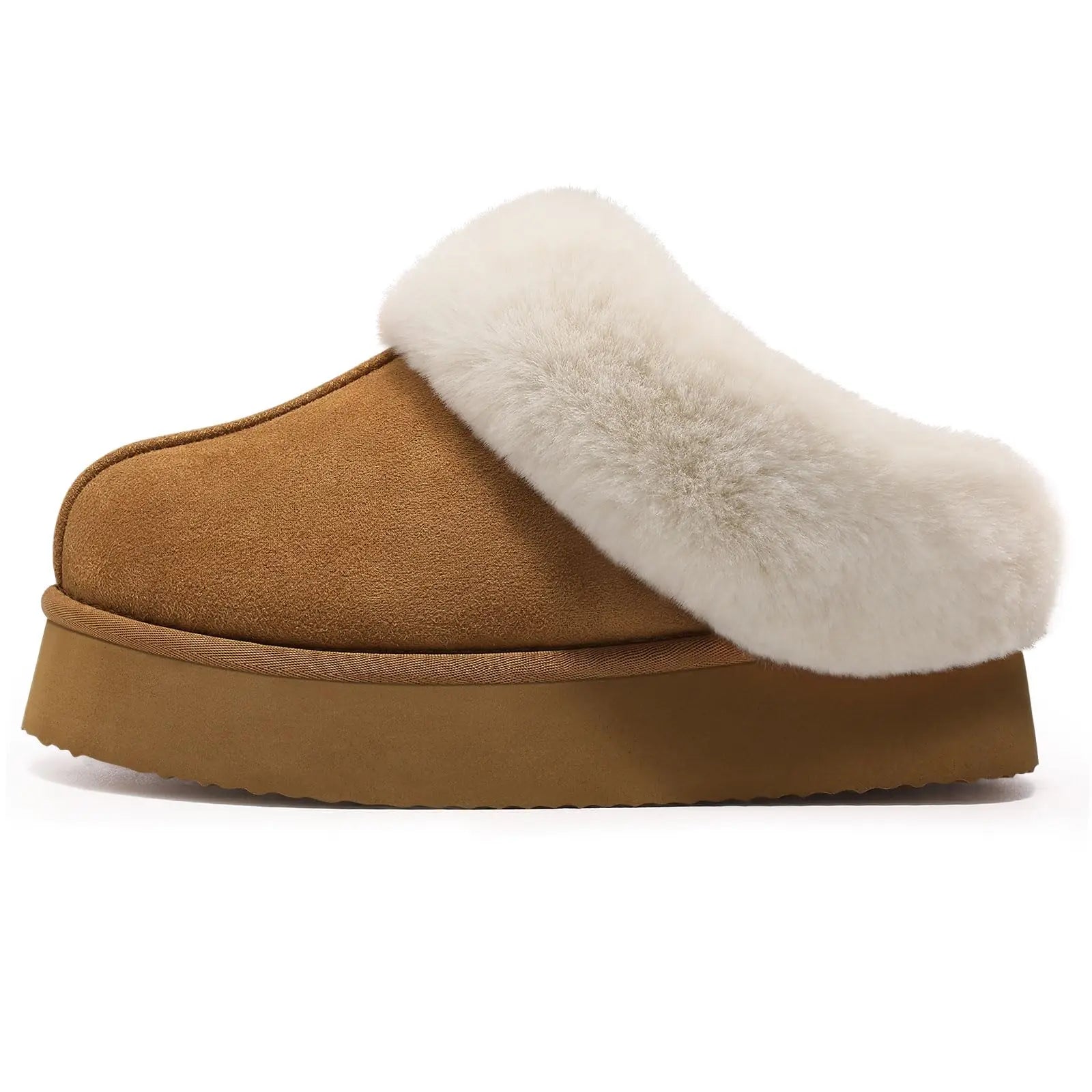 Women's Fashion Fur Winter Slippers With Thick Sole Fluffy Fuzzy Slippers and Anti-Slip Platform Slides Plush Shoes