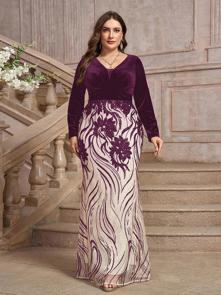 Women's Formal Evening Plus Size Gown (Embellished) New Autumn Winter Luxury Elegant Embroidery Party Maxi Dresses