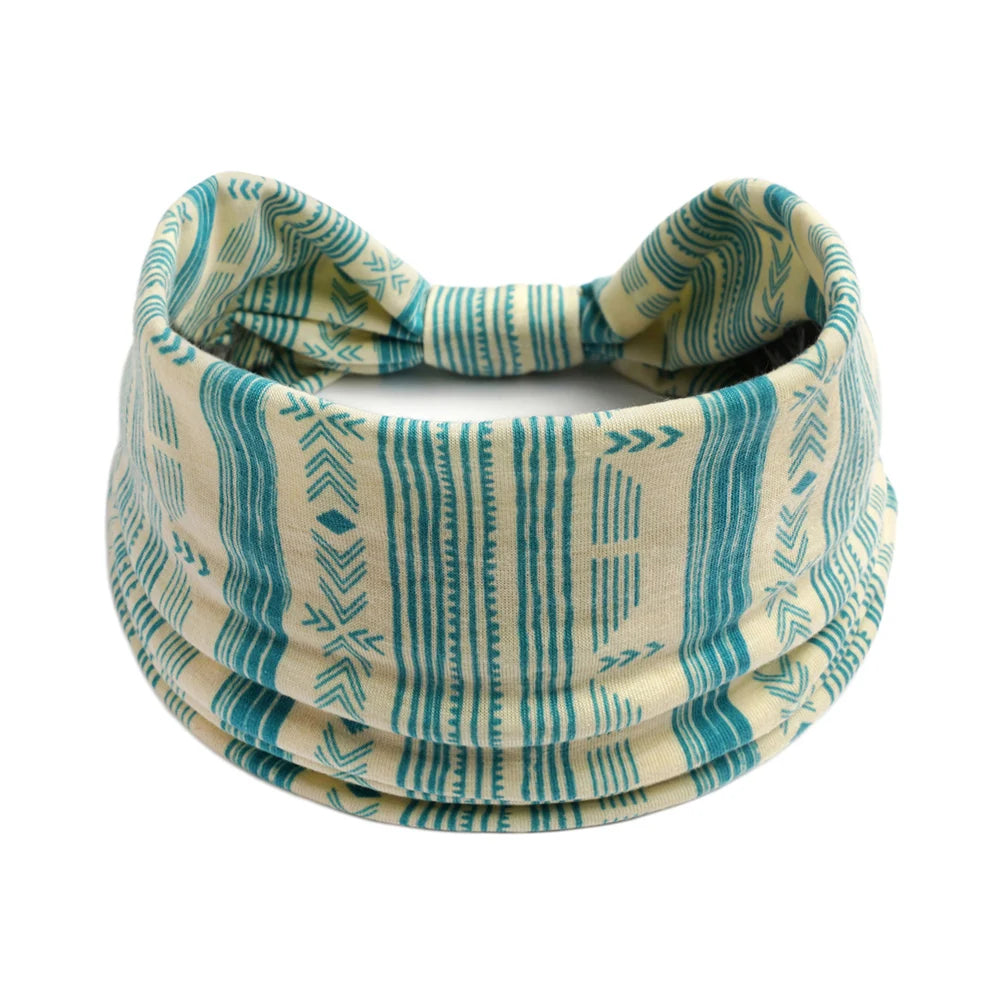 Bohol Headbands Women Wide Knotted Hairbands Elastic Turban Head Bands Non-Slip Floral Yoga Sports Sweatbands Workout Head Wraps