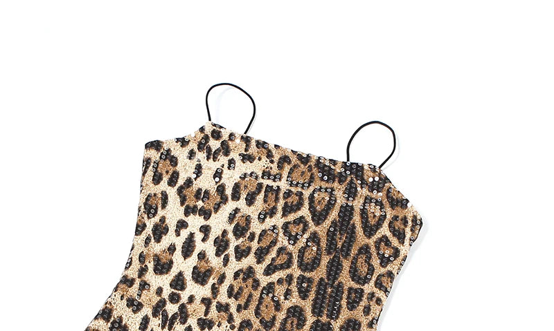 Shine Sequins Dress Women Leopard Print Hipster Backless Skinny Midnight Club Party Sexy Coquette Classic Mini Bodycon
