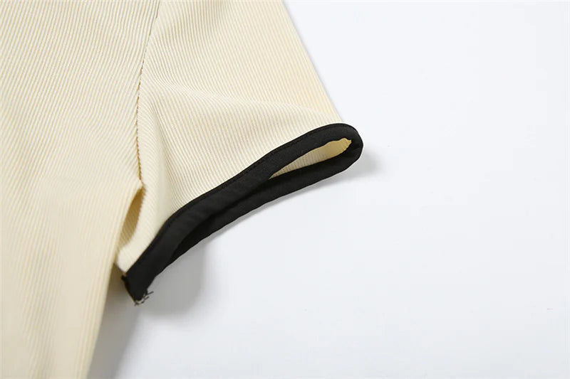 Geribbelde 2-delige set voor dames, polokraag, cardigan, crop tops + stretchrokken, bijpassende casual, eenvoudige, trendy, elegante outfits