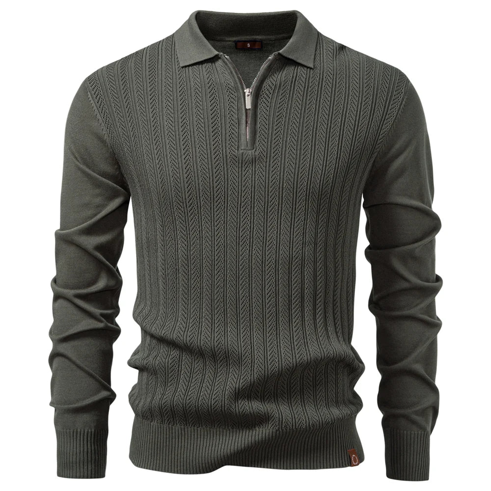 Men's Premium Solid Colour Polo Slim Fit Henley Long Sleeve Luxury Textured Fabric Business Casual Male Polo Shirts