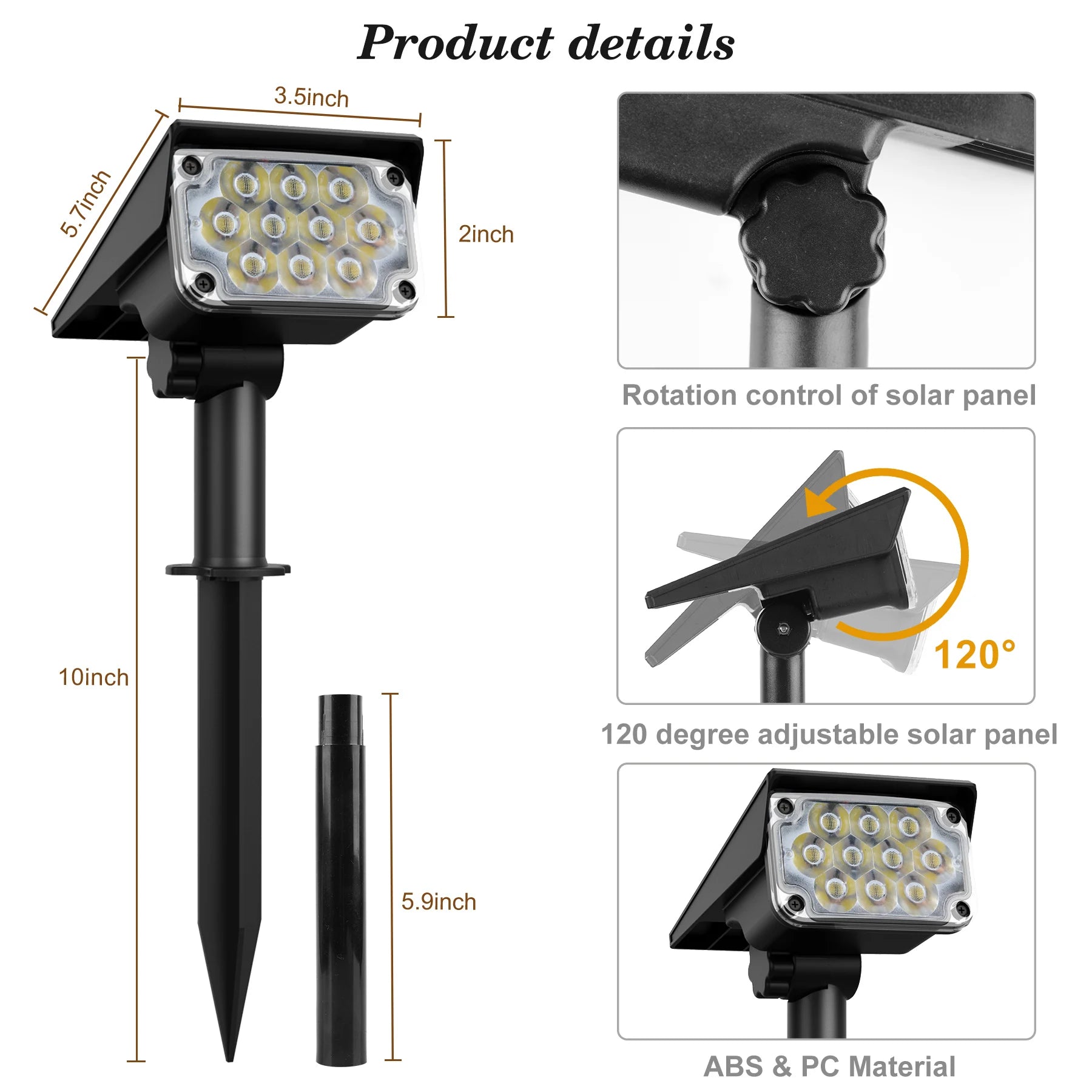 1/2/4PCS Solar Power Light Adjustable Light Temperature Solar Garden Light outdoor IP65 Solar Lamp Super Bright Solar Spotlight