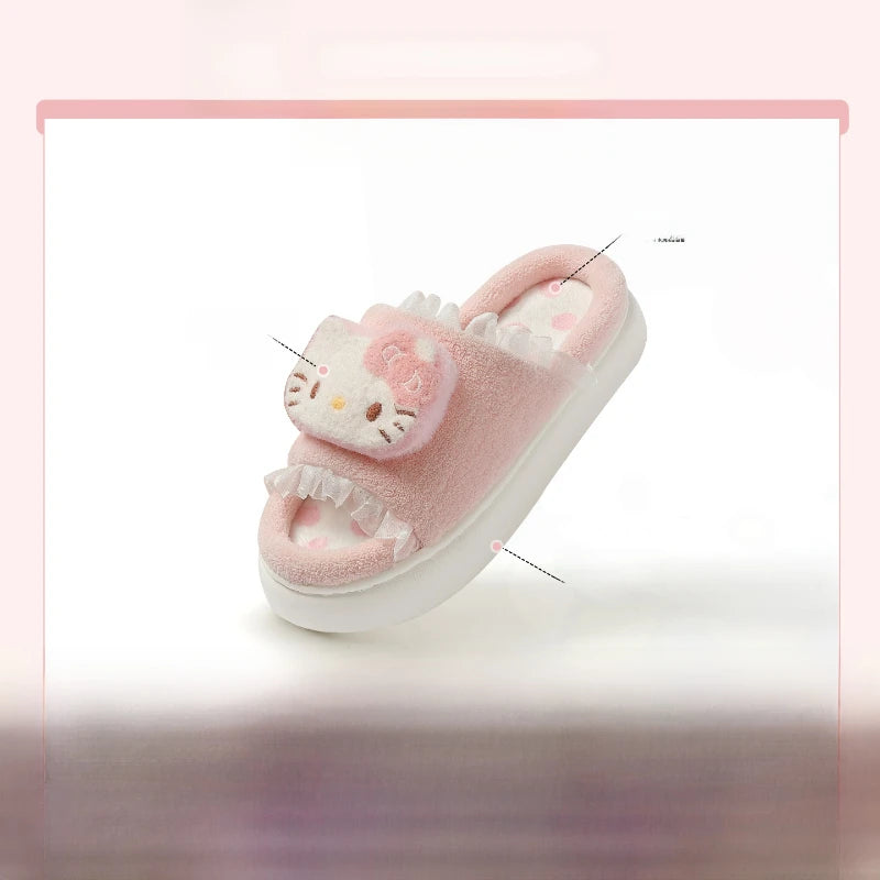 Kids' Slippers House Shoes Cartoon Hello Kitty Open Toe Winter Shoes Warm Anti-Slip Shoes For Girls Size 36-41